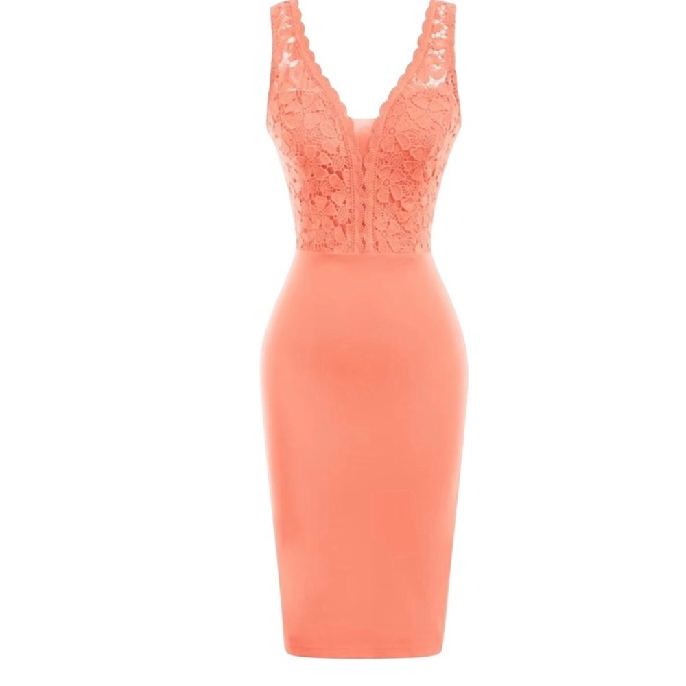Grace Karin Lace Dress Midi Coral Evening/Special Occasion Size-S NWT - Picture 5 of 12